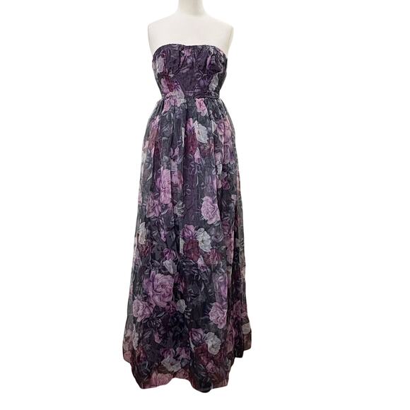 Lulus XS Bustier Strapless Maxi Dress Corset Purple Floral Fairy Prom Formal - Picture 12 of 12